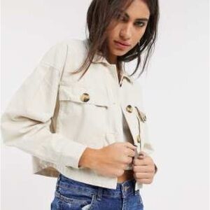 Women's Cream Cropped Canvas Jacket